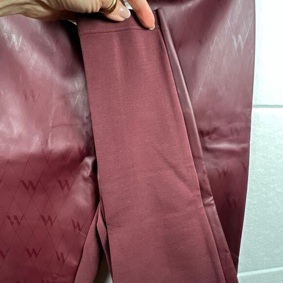 NWT Wolford Net Vegan Leather Leggings Port Royale Burgundy Logo High Waist Pant - Picture 9 of 12